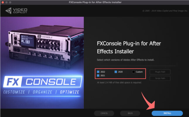 Adobe After Effects 無料 プラグイン Free Plugin FX Console インストール バージョン 選択 install version