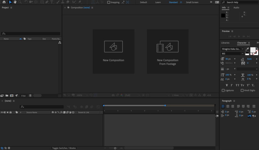 After Effects 英語版の編集画面
