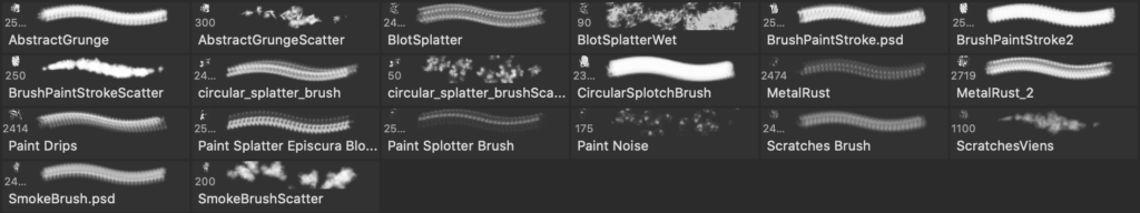 Photoshopのペンキブラシセットの実際のブラシ内容画像