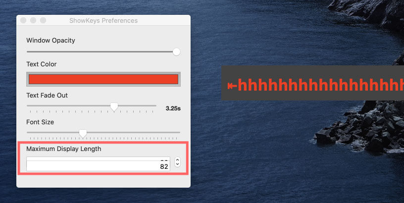 ShowKeys Maximum Display Length 82へ設定