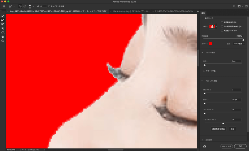 Adobe CC Photoshop フォトショップ 切り抜き 髪の毛 簡単 切り抜き 切り抜き素材 画像 境界線調整ブラシツールでまつげを調整