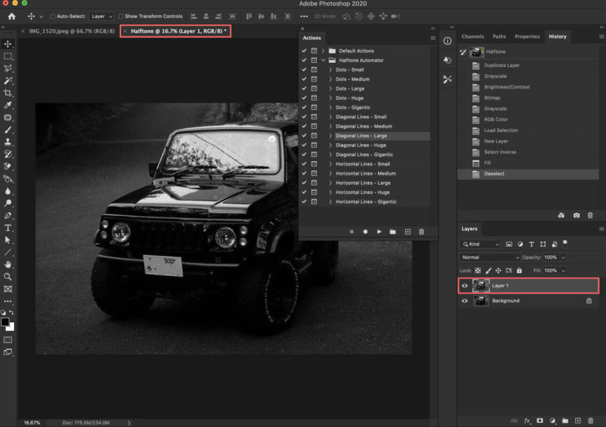 Photoshop 無料 アクション Halftone Automator 使い方 別プロジェクト 作成