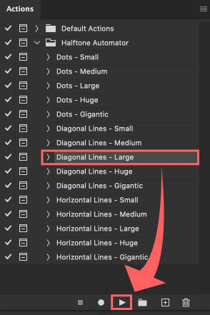 Photoshop 無料 アクション Halftone Automator 使い方 Diagonal Lines - Large
