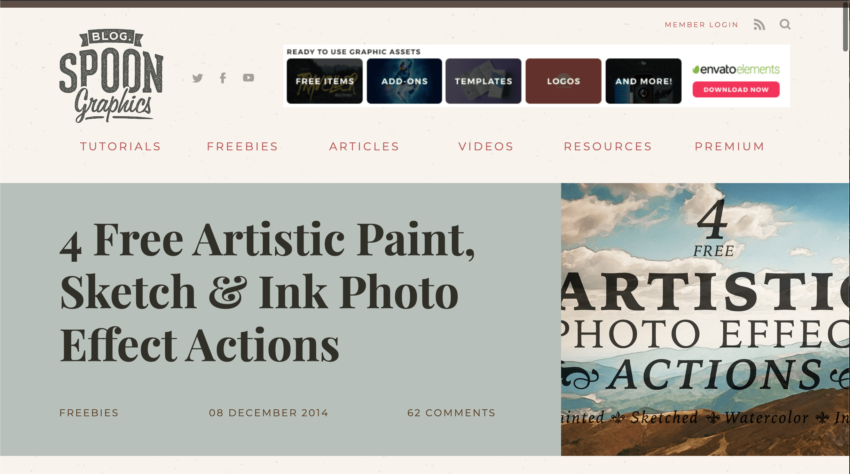 アクション素材『4 Free Artistic Paint,Sketch & Ink Photo Effects』の無料配布サイト