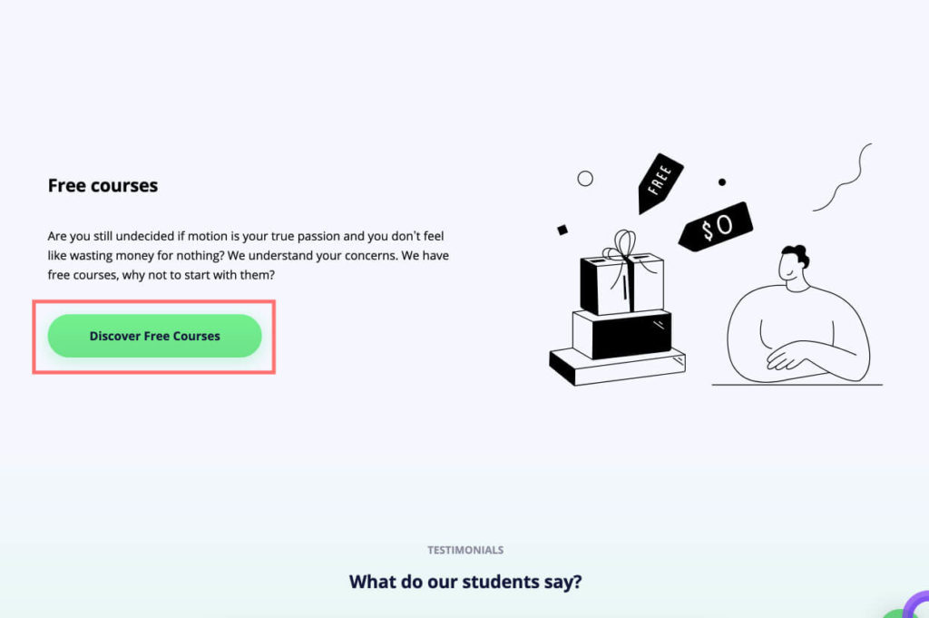 Discover Free Courses』をクリック