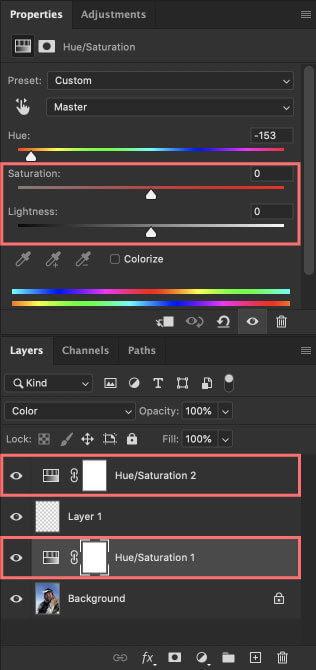 Photoshop 無料 アクション Black And White Hue/Saturation Saturation Lightness