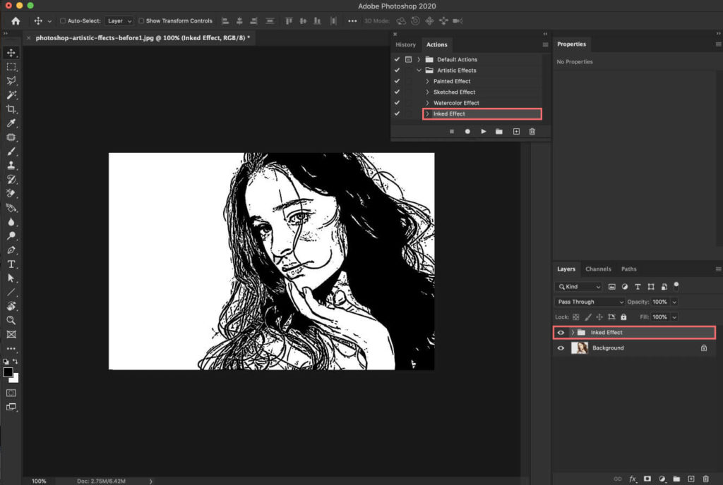 『Inked Effect』はインクで印刷されたような加工をつけることができるアクション