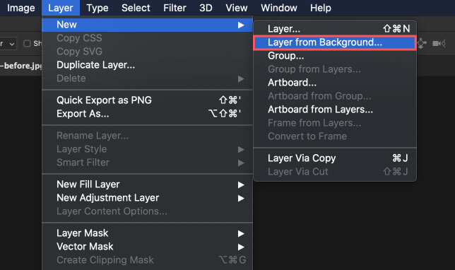 鍵マークがついてない場合はLayer➡︎Layer from Backgroundを選択