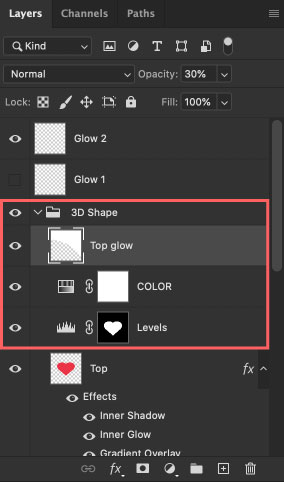 Photoshop 無料 アクション Magic 3D 使い方 Top glow COLOR Levels