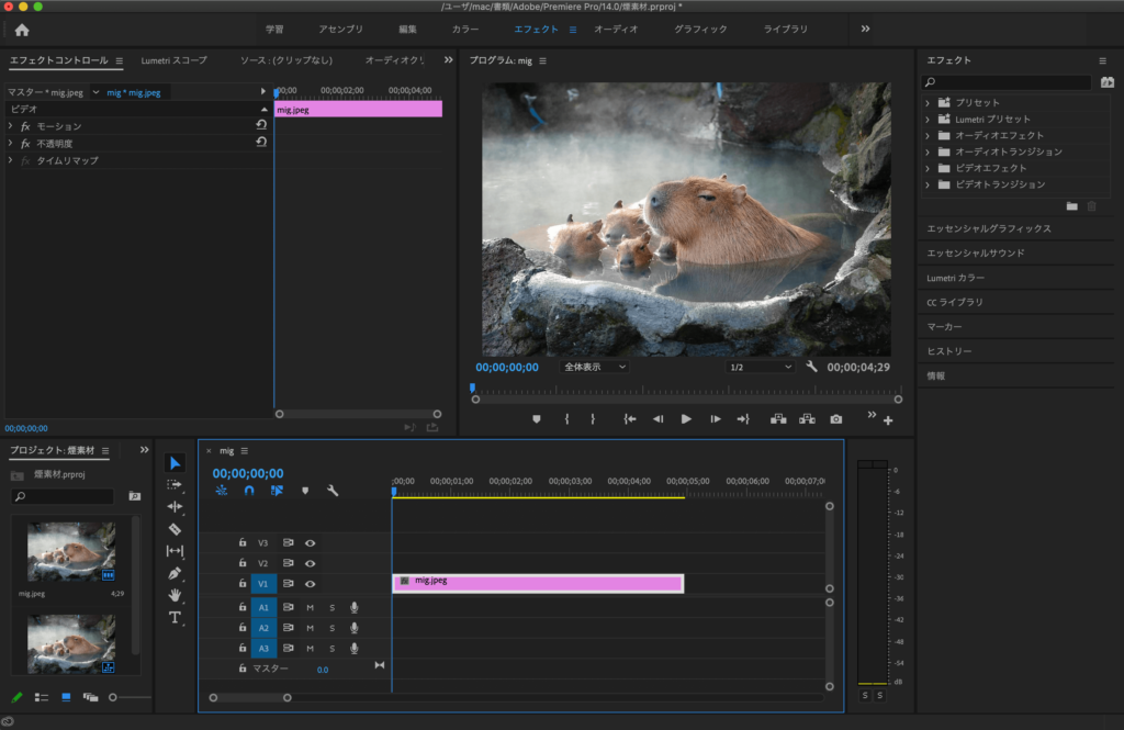 Adobe Premiere Proへ背景素材の読み込み