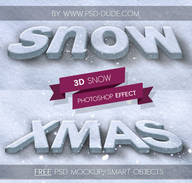 Photoshop Free Text Effect Ice Preset psdフォトショップ 無料 テキストエフェクト プリセット サムネイル デザイン 素材 3D Snow Style