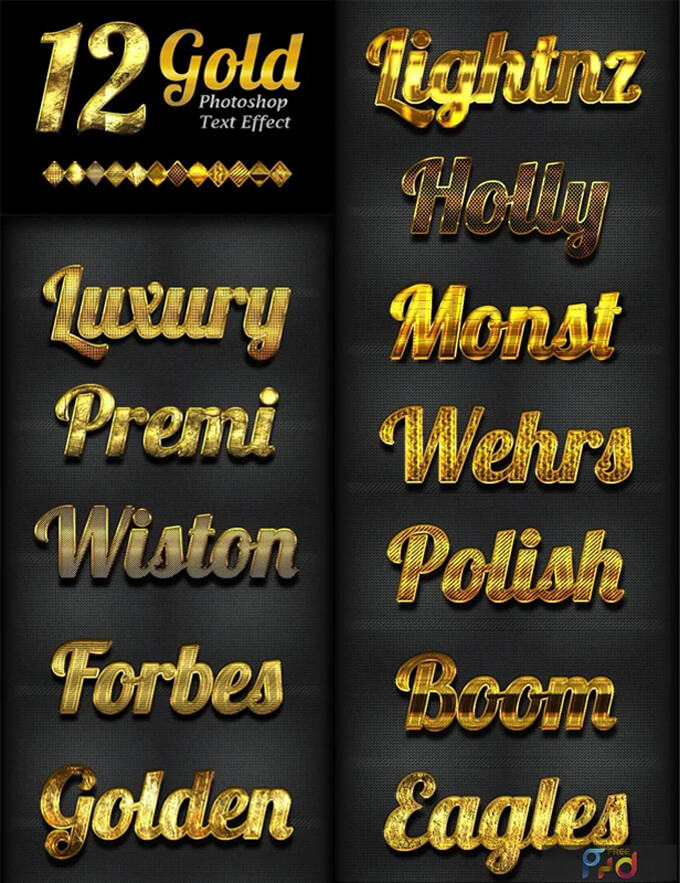 Photoshop Free Text Effect Preset Gold フォトショップ 無料 金 テキストエフェクト プリセット サムネイル デザイン 12 Gold