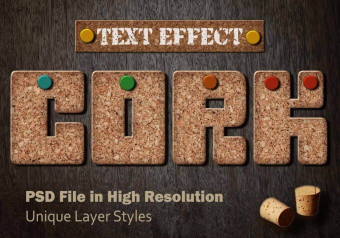 Photoshop Free Text Effect Wood Preset psd フォトショップ 無料 テキストエフェクト プリセット 木目 サムネイル デザイン 素材 Cork
