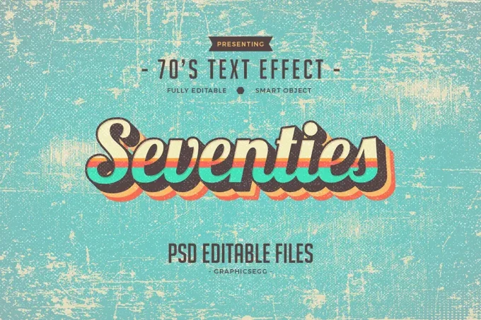 Photoshop Free Text Effect Retro Preset psd フォトショップ 無料 テキストエフェクト プリセット サムネイル デザイン 素材 Seventies Style