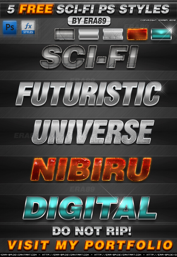 Photoshop Free Layer Style Preset Metal Silver フォトショップ 無料 シルバー プリセット サムネイル 素材 FREE 5 Sci-Fi Photoshop Styles - Text Effects