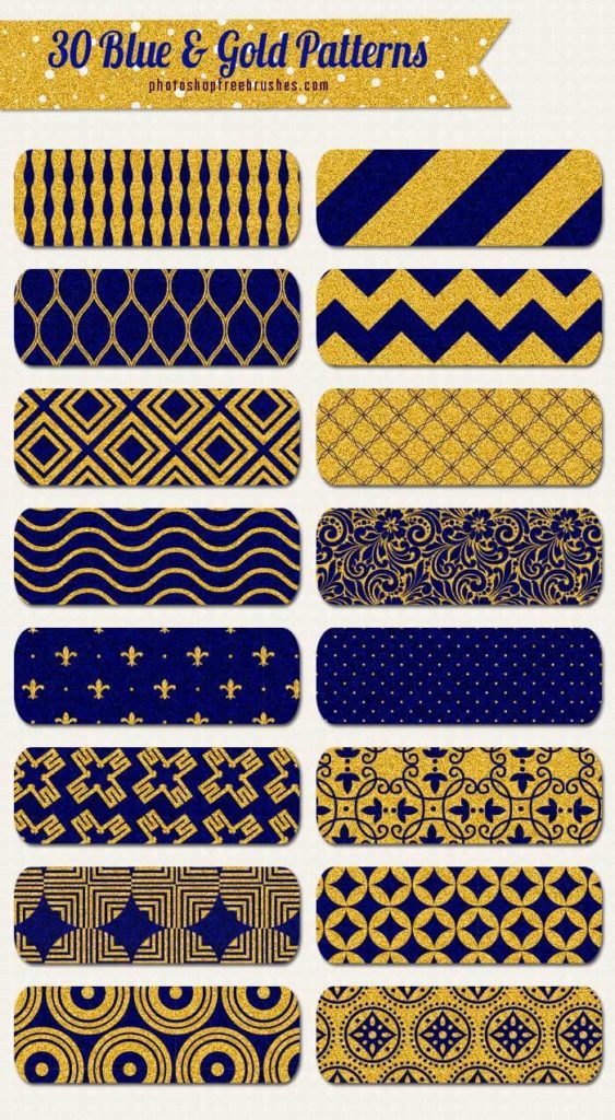 30 Blue and Gold Seamless Patterns for Web and Print