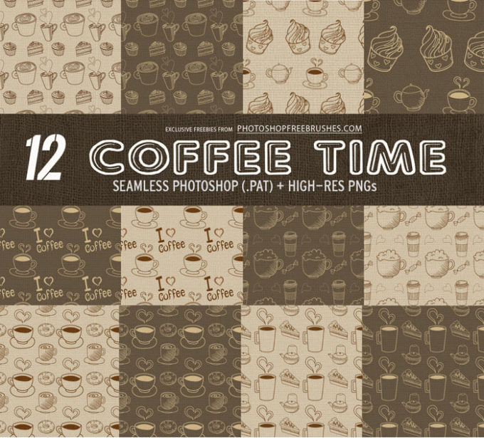 12 Coffee Pattern Backgrounds with Burlap Texture