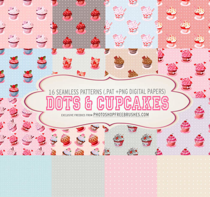 Adobe Photoshop フォトショップ 無料 パターン テクスチャー プリセット .pat イラスト アニメ キャラクター free Pattern Preset 16 Dots and Cupcakes Pattern Backgrounds