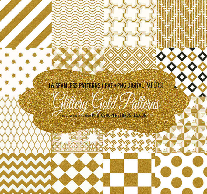 Adobe Photoshop フォトショップ 無料 パターン テクスチャー プリセット .pat 金 ゴールド free gold Pattern Preset 16 Glittery Gold Geometric Patterns and Backgrounds