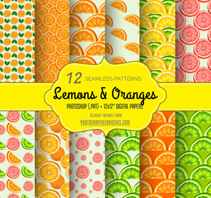 Adobe Photoshop フォトショップ 無料 パターン テクスチャー プリセット .pat イラスト アニメ キャラクター free Pattern Preset Lemons and Oranges: 12 Free Fruity Patterns