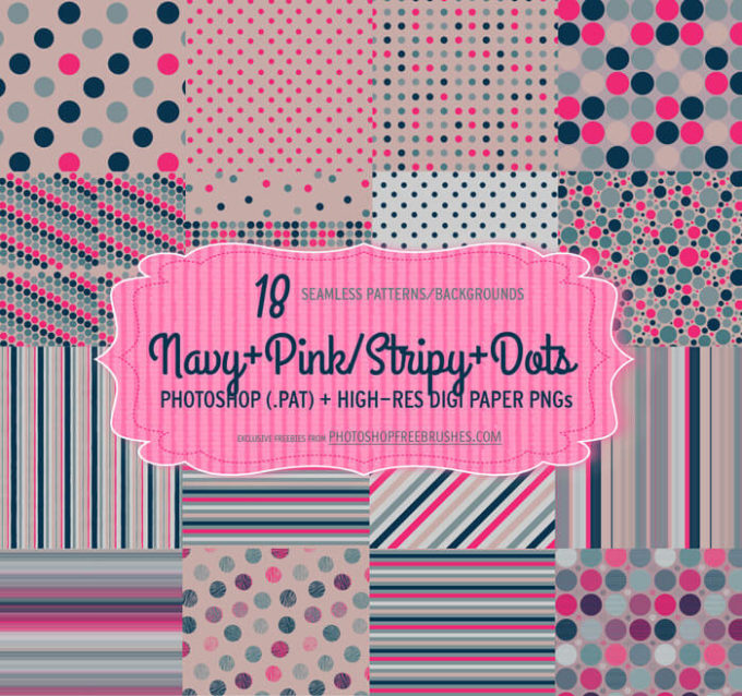 Adobe Photoshop フォトショップ 無料 パターン テクスチャー プリセット free pattern preset pat 模様 柄 18 Navy Pink Polka Dots Patterns and Backgrounds