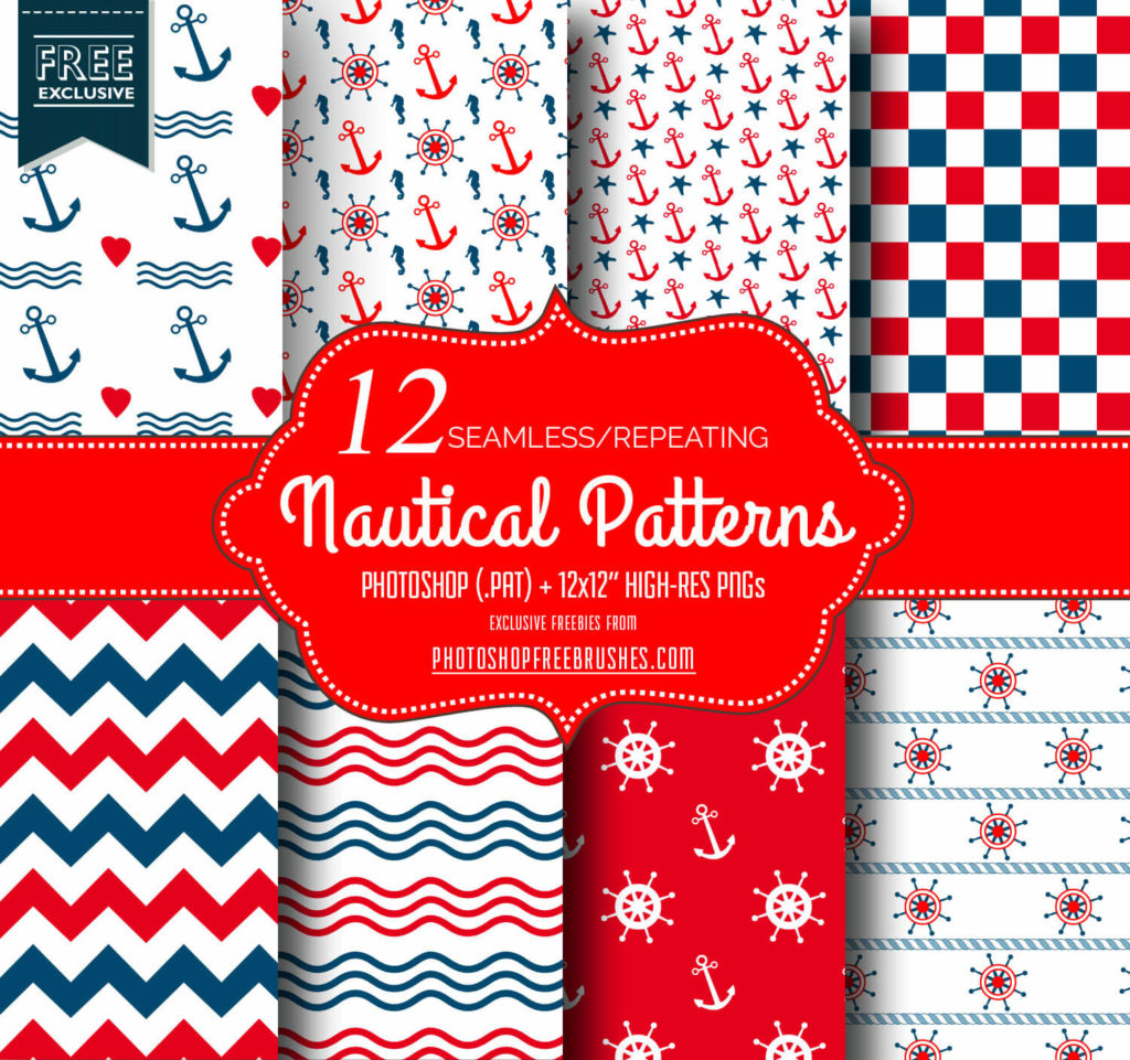 12 Seamless Red and Blue Nautical Patterns