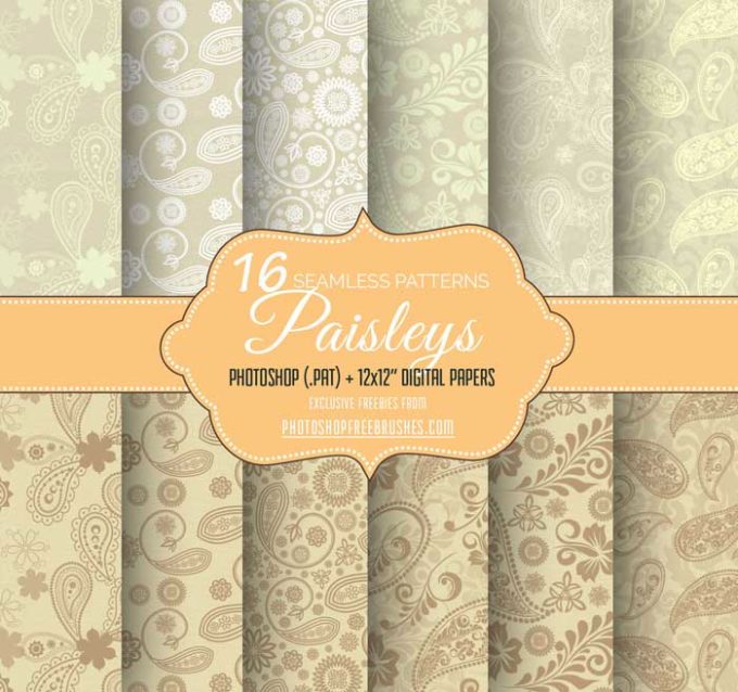 16 Indian Paisley Patterns on Brown Paper Texture