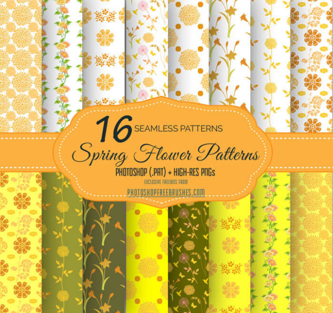 Adobe Photoshop フォトショップ 無料 パターン テクスチャー プリセット .pat  花 free Flower Pattern Preset 16 Yellow Flowers and Swirls Patterns
