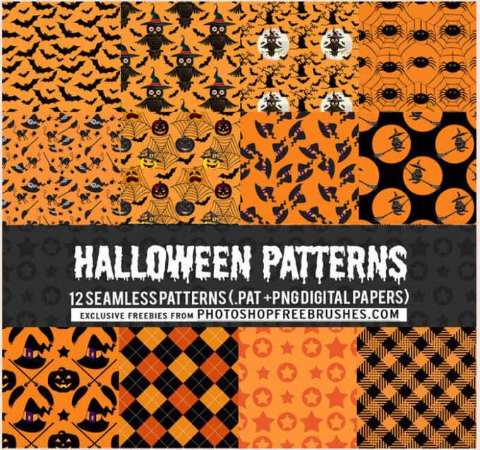 Adobe Photoshop フォトショップ 無料 パターン テクスチャー プリセット .pat ハロウィーン カボチャ free Pattern Halloween Preset 12 Free Halloween Patterns in Orange and Black