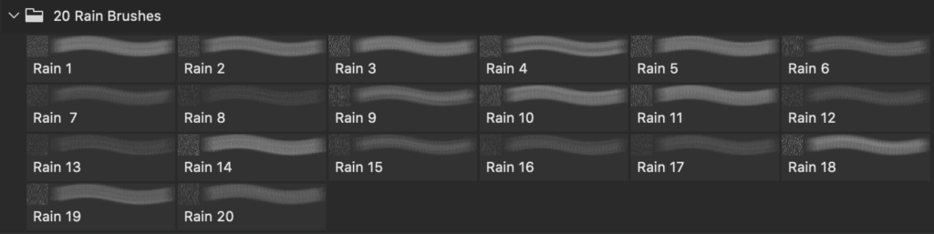 フォトショップ ブラシ Photoshop Brush 無料 イラスト RAIN レイン 雨  20 Rain PS Brushes Abr Vol.6