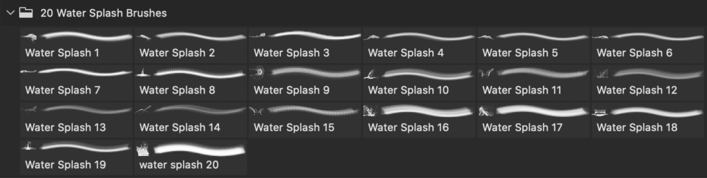 フォトショップ ブラシ Photoshop Brush 無料 イラスト 水 ウォーター 水滴 スプラッシュ 水しぶき 20 Water Splash PS Brushes Abr. Vol.2