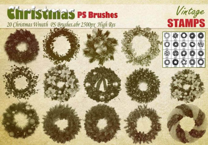 フォトショップ ブラシ Photoshop Brush 無料 イラスト クリスマス リース Christmas Wreath PS Brushes