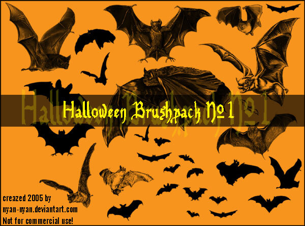 フォトショップ ブラシ 追加 無料 ハロウィン コウモリ こうもり イラスト Halloween Brushpack No.1