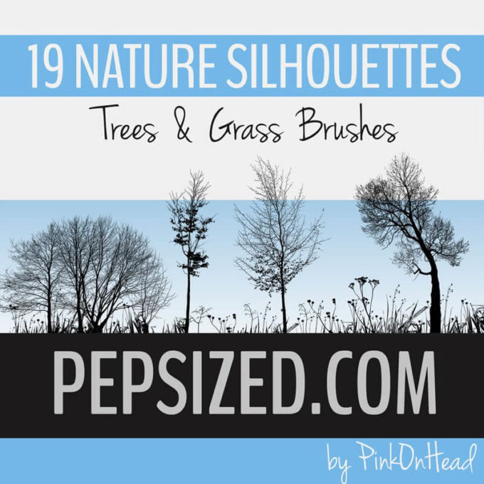 フォトショップ ブラシ Photoshop Brush 無料 イラスト 木 森 林 Nature Silhouettes Trees and Grass Brushes