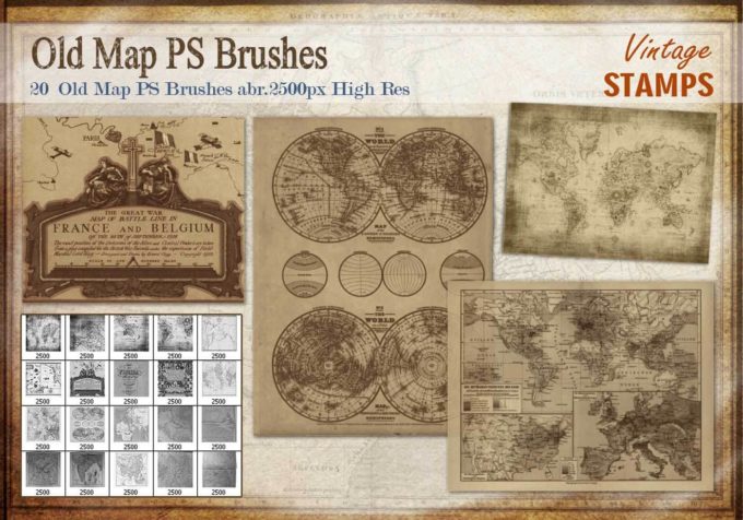フォトショップ ブラシ Photoshop Vintage  Retro Brush 無料 イラスト ビンテージ レトロ マップ 地図 Old Map PS Brushes