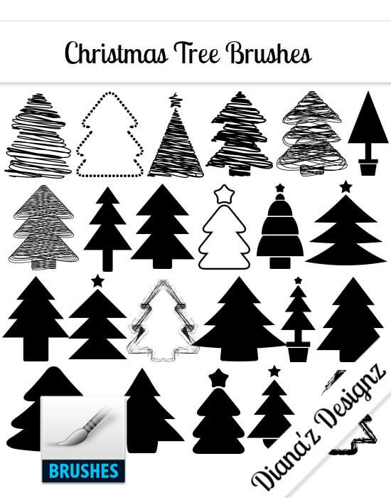 フォトショップ ブラシ Photoshop Brush 無料 イラスト クリスマス 聖夜 サンタ クリスマスツリー 32 Christmas Tree Brushes