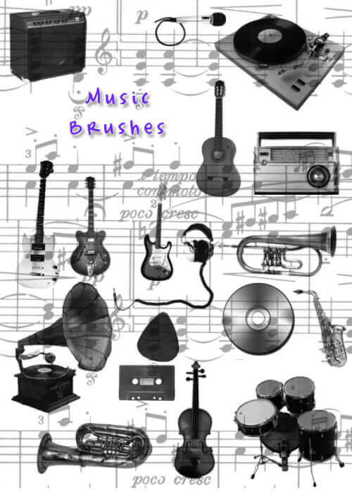 フォトショップ ブラシ Photoshop Musical instrument Brush 無料 イラスト 音楽 楽器 Music Brushes