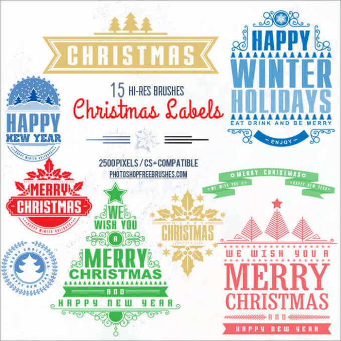 フォトショップ ブラシ 無料 クリスマス サンクロース 聖夜 Photoshop Santa Claus Brush Free abr 15 Free Christmas Labels PS Brushes
