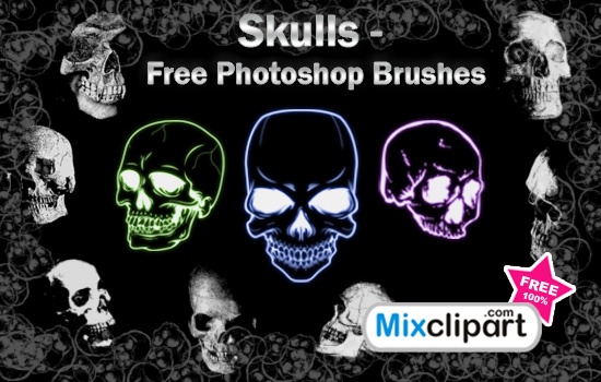フォトショップ ブラシ Photoshop Skeleton Brush 無料 イラスト スカル 骸骨 ガイコツ スケルトン Skulls Brushes