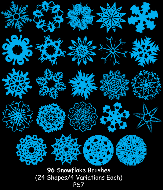 フォトショップ ブラシ Photoshop Brush 無料 イラスト クリスマス 聖夜 冬 雪 スノーフレーク 結晶 PS7 - 96 Snowflake Brushes