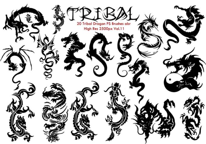 フォトショップ ブラシ Photoshop Dragon Brush Free abr 無料 イラスト ドラゴン 竜 龍 Tribal PS Brushes Vol.11