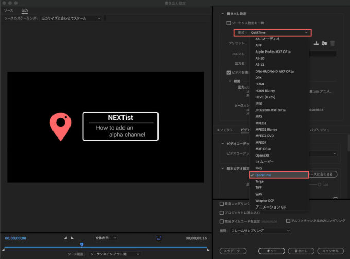 Adobe Premiere Pro Video format ビデオ 形式 フォーマット Quick Time