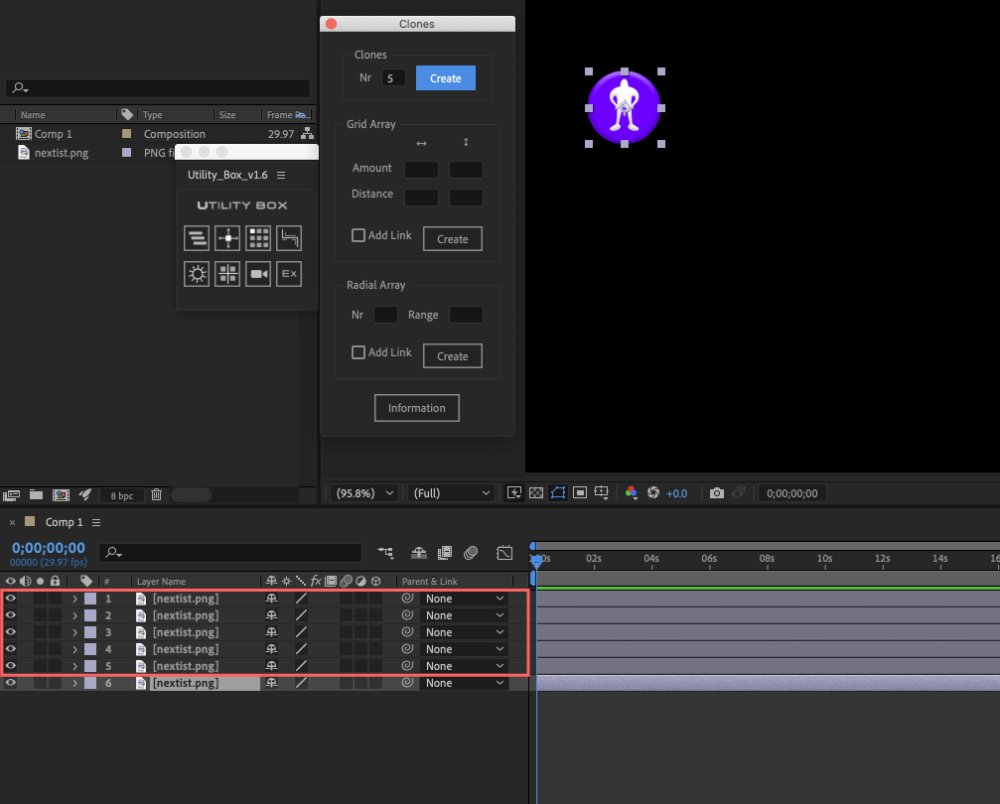 Adobe After Effects Utility BOX Clones Information クローン ツール Create