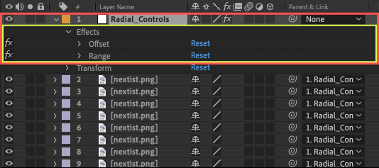 Adobe After Effects Utility BOX Clones Information クローン ツール Radial Array Add Link Radial_Controls Effects