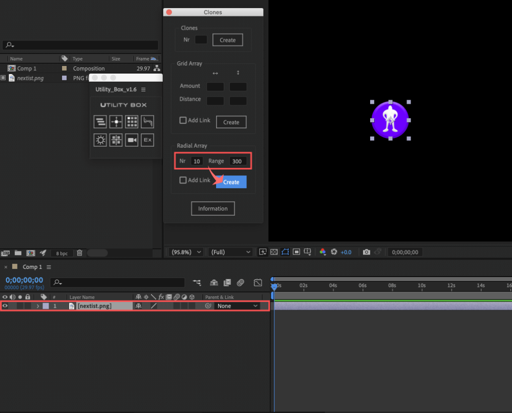 Adobe After Effects Utility BOX Clones Information クローン ツール Radial Array