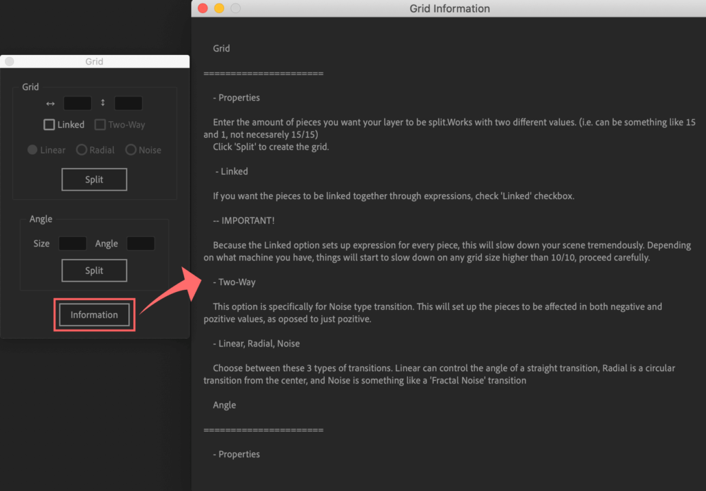 Adobe After Effects Utility BOX Shapes ツール Needles 操作 機能 使い方 解説 Grid Information インフォメーション