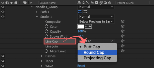 Adobe After Effects Utility BOX Shapes ツール Needles 操作 機能 使い方 解説 Line Cap