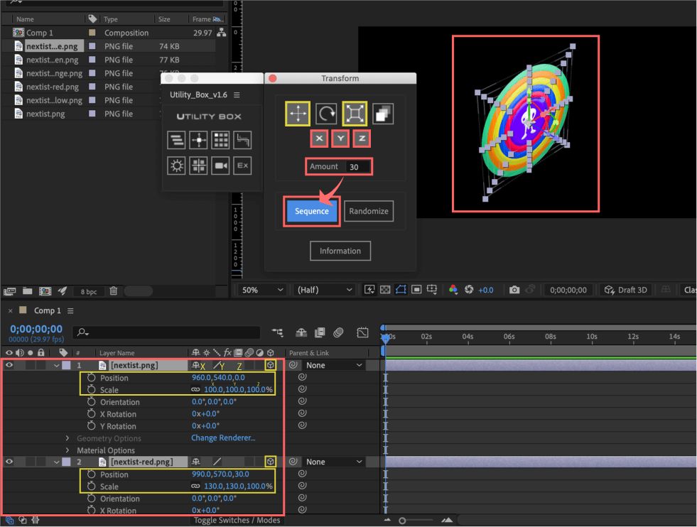 Adobe After Effects Utility BOX Transform トランスフォーム ツール パネル 重複 選択