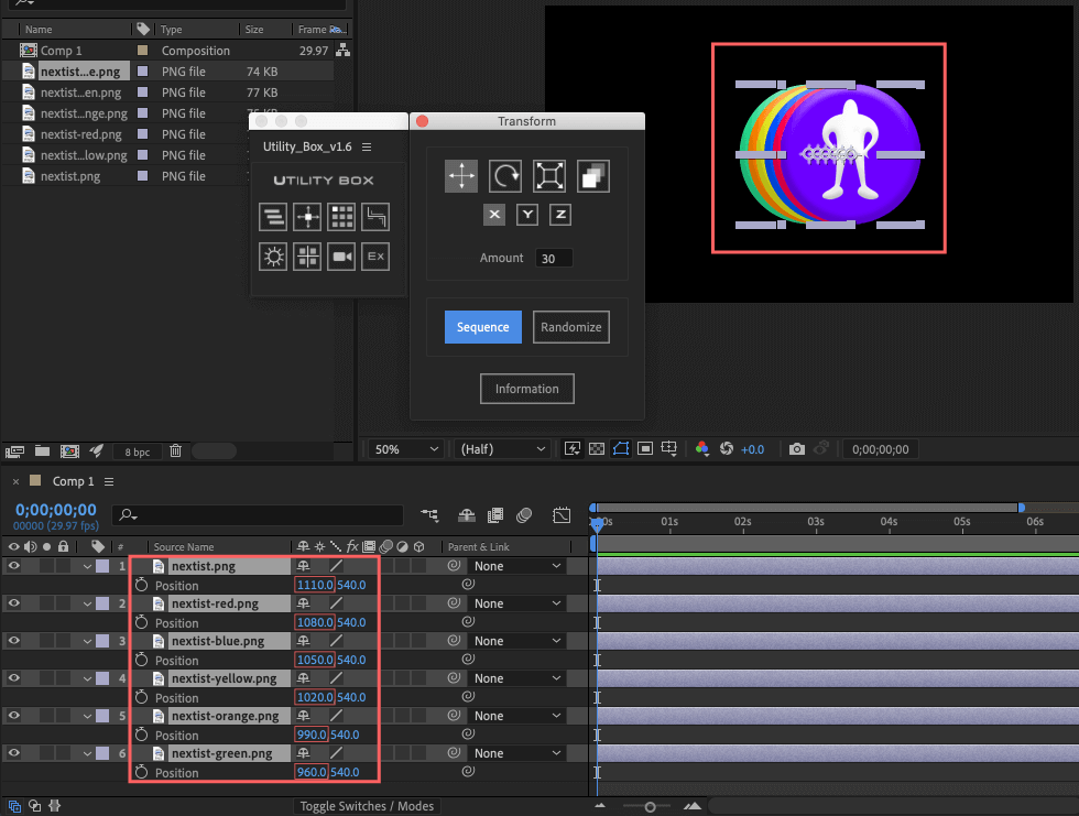 Adobe After Effects Utility BOX Transform トランスフォーム ツール パネル 位置（Position）