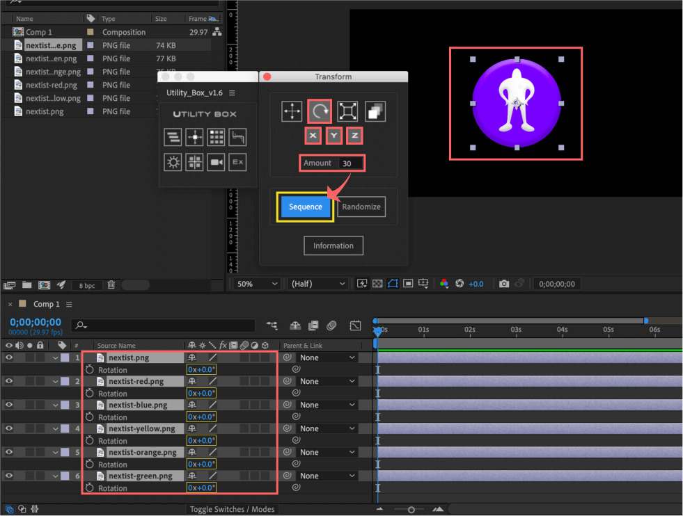 Adobe After Effects Utility BOX Transform トランスフォーム ツール パネル 回転 Rotation 2D